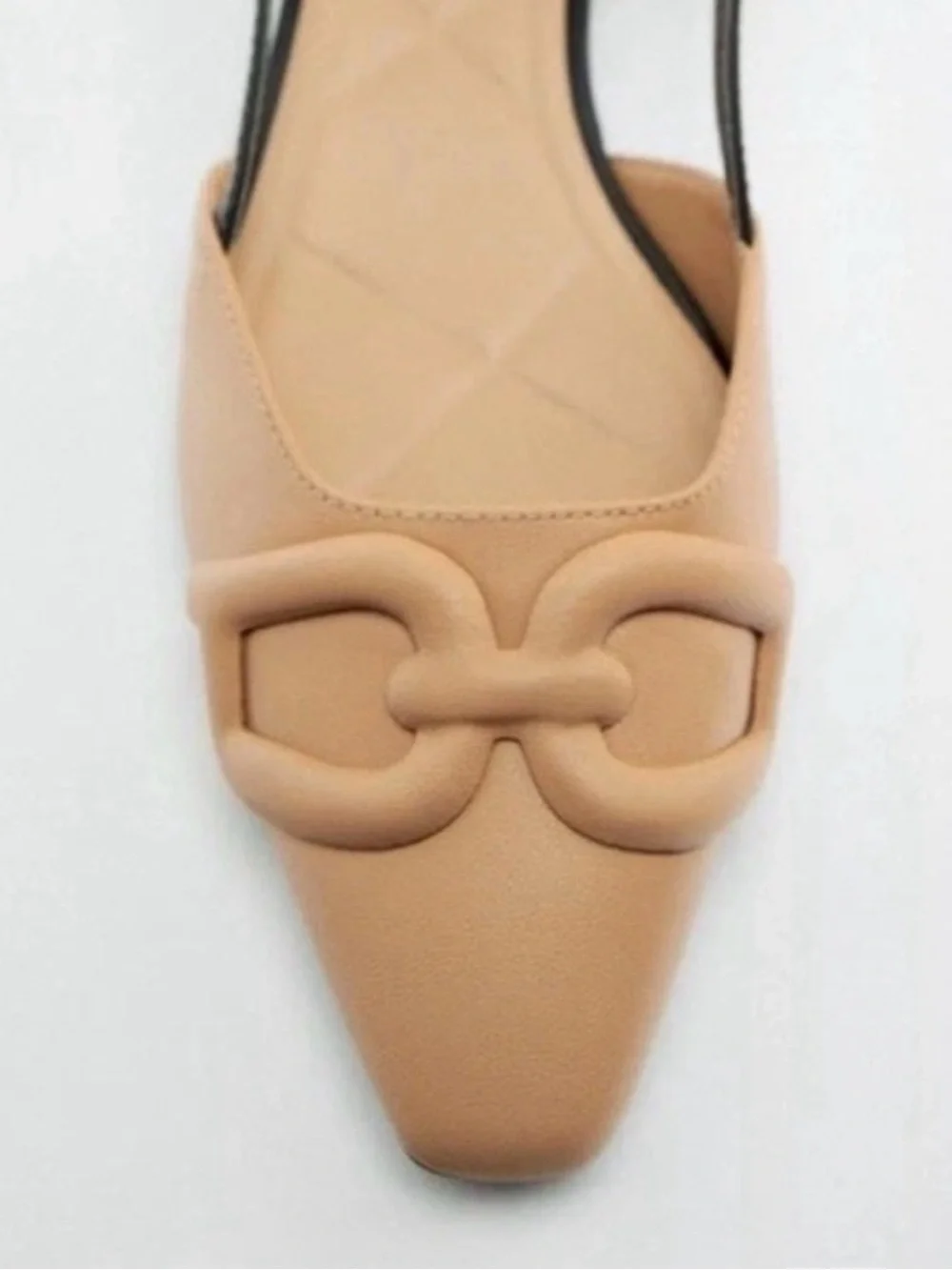 Zara Beige Pointed Slingback Flats with Black Strap brand new
